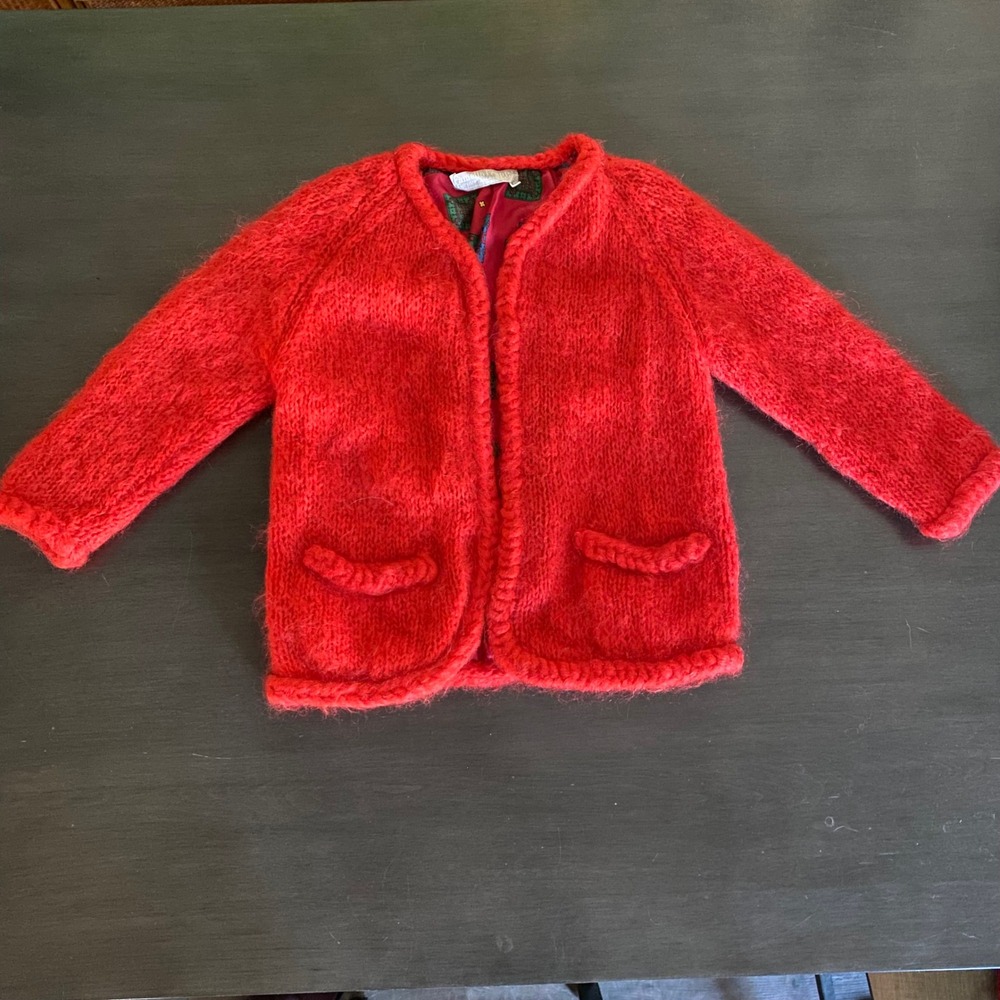 Famelia Frappe Red Mohair Wool Blend Cardigan Handmade in Italy Vintage Size 38